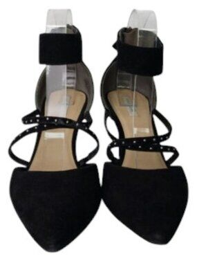 Cole Haan Black Suede Heels Size 10B Ankle Strap Studs Cocktail Wedding